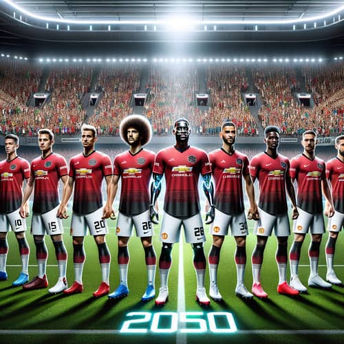 Futuristic Manchester United Team 2050 | Diverse Players on High-Tech Pitch