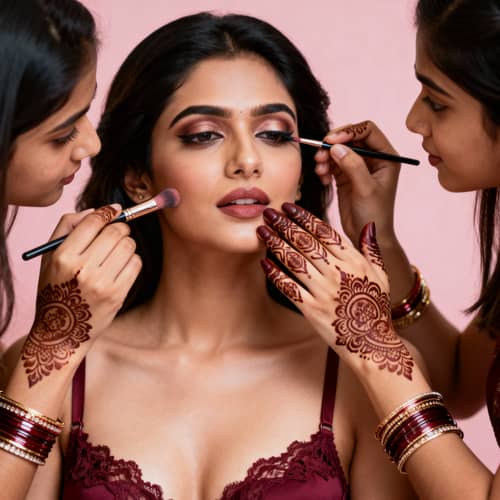 Stylish Maroon Lingerie & Feminizing Makeup Stylish Maroon Lingerie & Feminizing Makeup