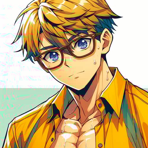 Anime Teen with Defined Abs and Blue Eyes | Short Blonde Hair