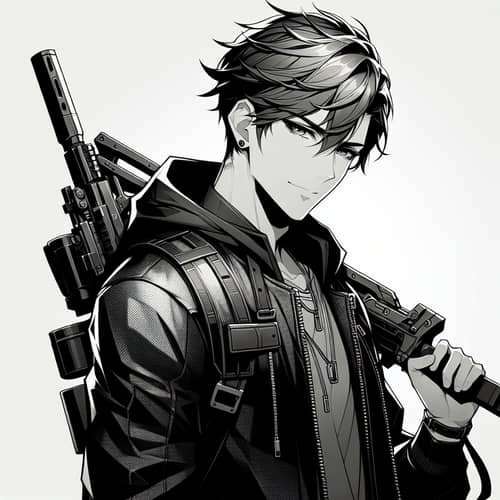 Cool Anime Character with Futuristic Weaponry