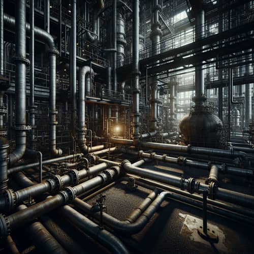 Intricate Industrial Pipes Network with Eerie Ambiance