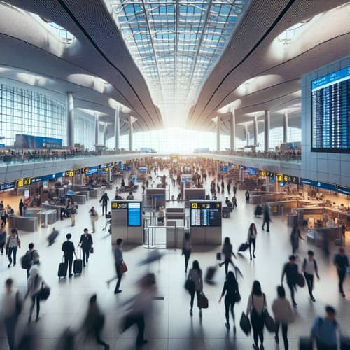 Vibrant Airport Terminal with Diverse Travelers | Airport Images
