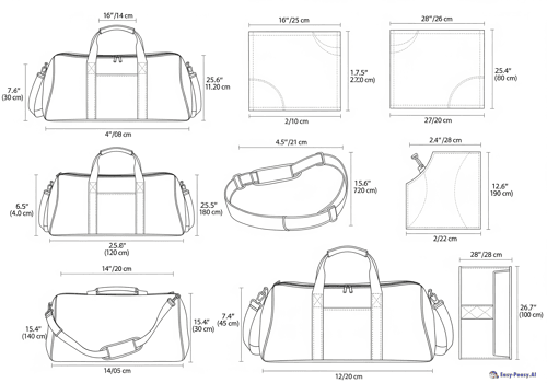 Sport Bag Pattern with Measurements & Line Drawings