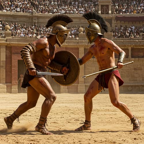 Two Gladiators Fighting in Epic Combat