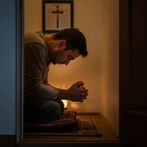 Man Praying in His Prayer Closet