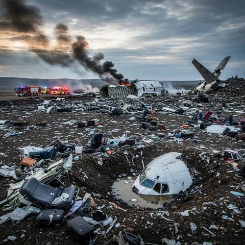 Large Plane Crash Site with Debris Overview