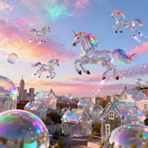 Magical City with Glass Houses and Colorful Skies Magical City with Glass Houses and Colorful Skies