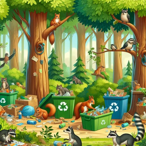 Green Forest Wildlife Recycling Scene