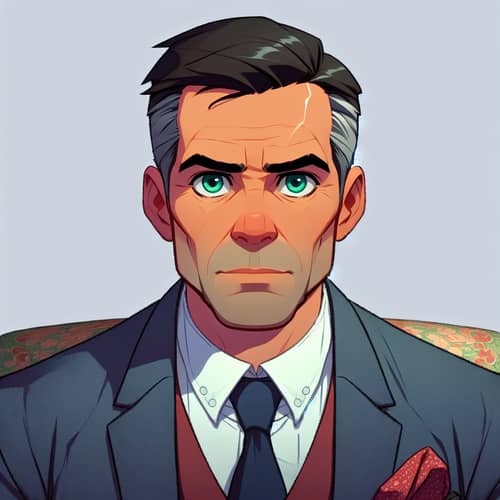 Elderly Man Digital Animation Character with Almond-shaped Eyes