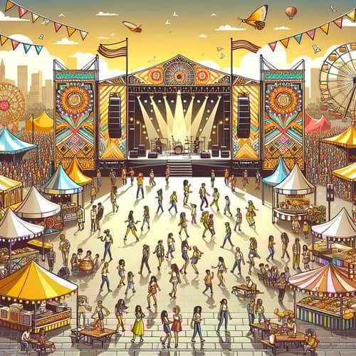 Vibrant Festival Scene with Cultural Diversity and Live Music