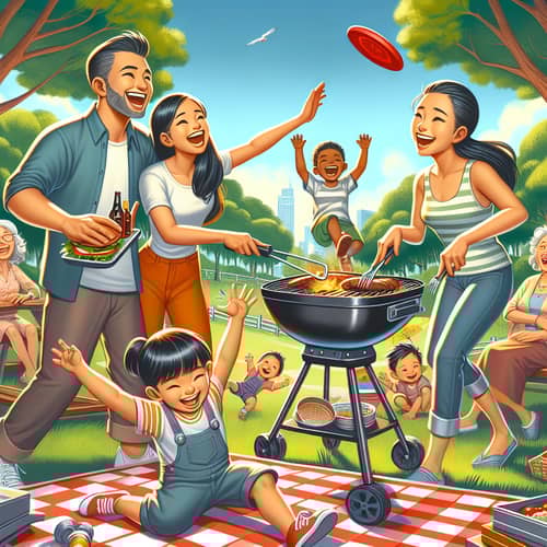 Multicultural Family Enjoying Leisure Time in a Park