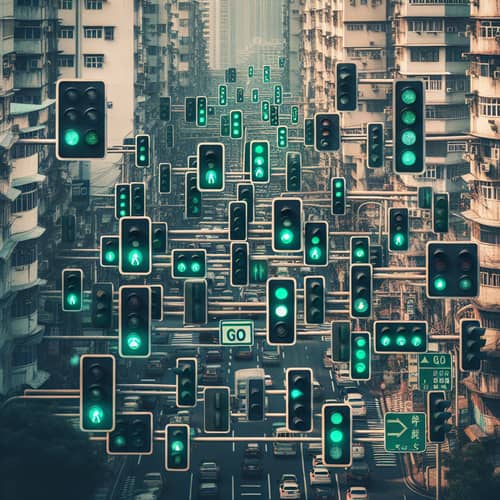 All Green Traffic Lights in Urban Scene