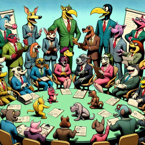 Animated Business Attire Animals in Comical Team Meeting