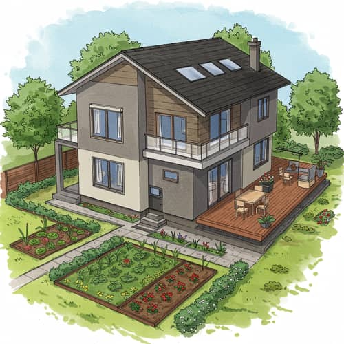 Modern Two-Storey House with Gardens