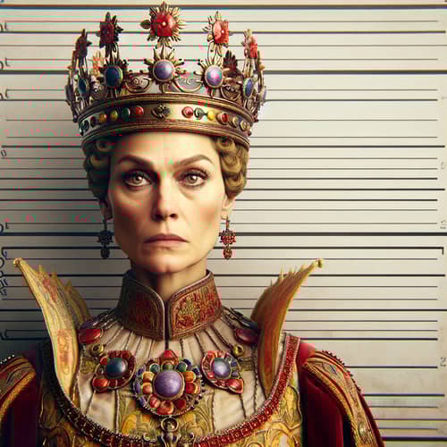Fictional Queen Medieval Era Mug Shot - Regal Robes & Crown