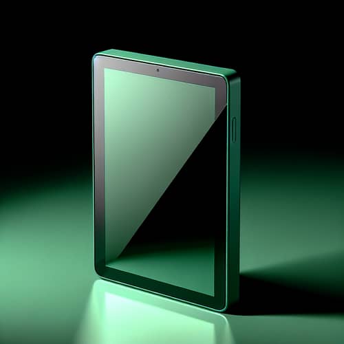 Green Handheld Tablet on Black Background