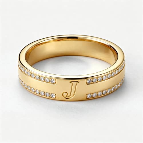 Elegant Men's Ring with J in Gold and Diamonds Elegant Men's Ring with J in Gold and Diamonds