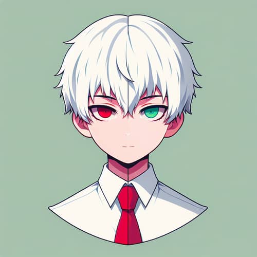 Dual-Toned Eyes in White School Uniform with Red Tie