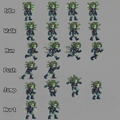 16-Bit Medusa Pixel Art Sprite Sheet for 2D Games