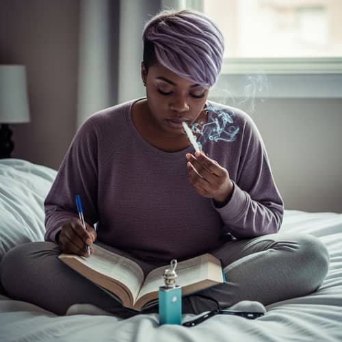 Studying in Style: Black Woman with Purple Pixie Cut
