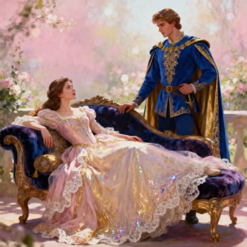 Whimsical Princess Gown Fairy Tale Scene