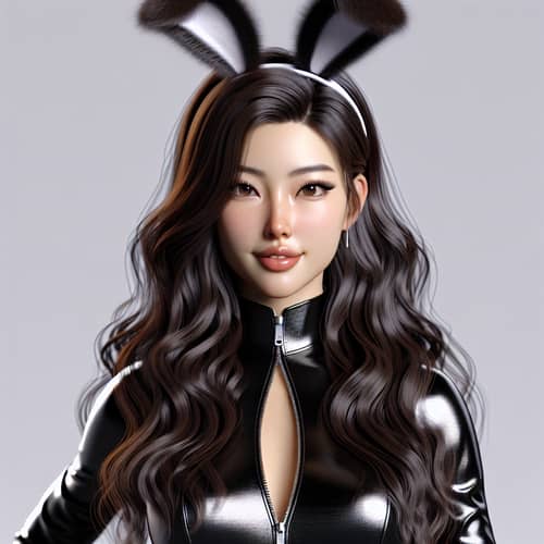 Elegant Bunny Suit with Asian Woman | Whimsical Bunny Headband