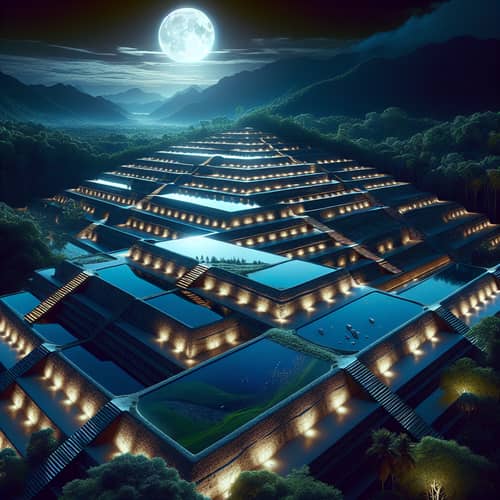 Photorealistic Image of Curatorial Work ZHATUKUA 2025 - Nighttime Perspective