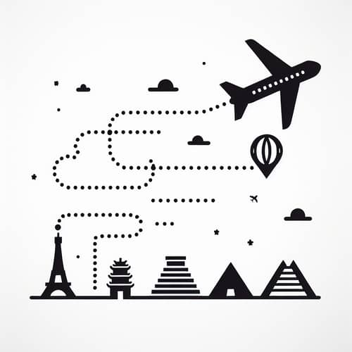 Minimalist Tourism Graphic Design: Travel Symbols in Dotted Line