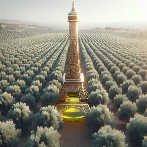 Giant Olive Oil Bottle in Olive Plantation | Eiffel Tower Inspired