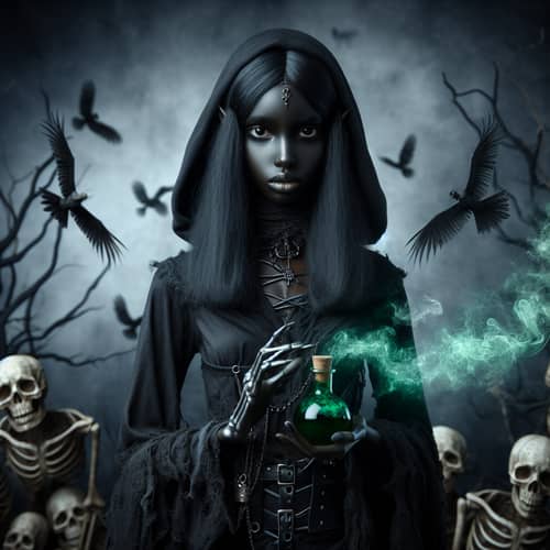 Gloomy Alchemist Elf with Poison Potion - Dark Fantasy Art