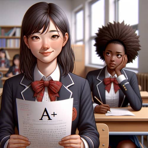 Diverse Classroom Illustration with A+ Grade and Jealousy