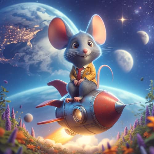 Rodolfo the Mouse on Rocket - Fun and Adventure in Space