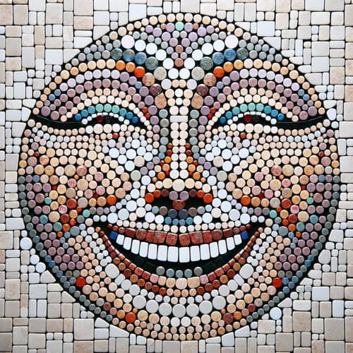 Joyful Mosaic Art: Smiling Face with Circular Tiles