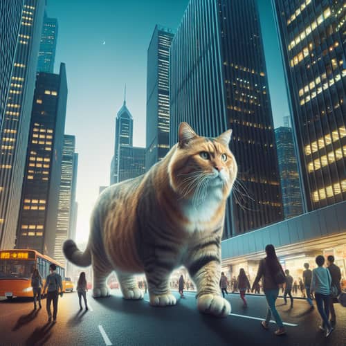 Gigantic Urban Cat Strutting through Cityscape