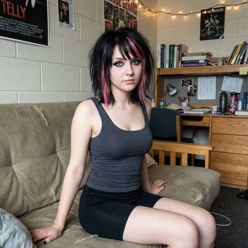 Trendy College Girl in Dorm Life