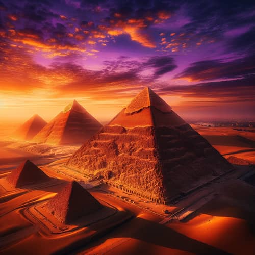 Egyptian Pyramids at Sunset: A Majestic Aerial View