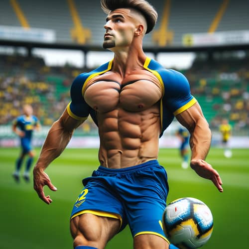 Muscular Football Player with Unique 90s Haircut