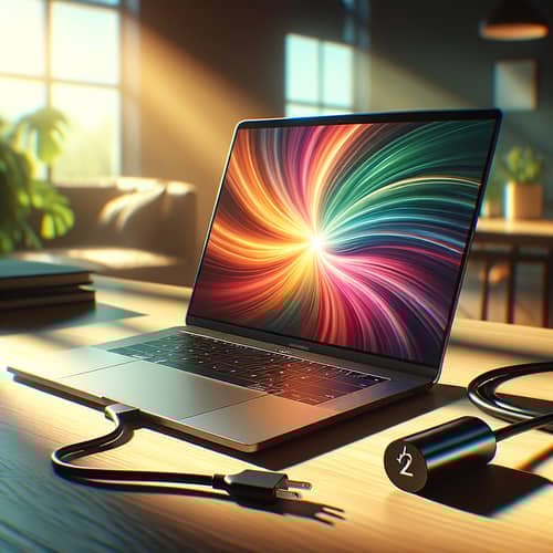 Silver Laptop on Wooden Desk | Abstract Wallpaper Display
