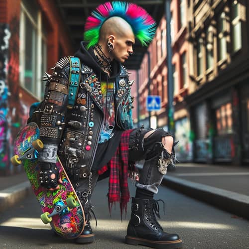 Rebellious Punk Character with Vibrant Mohawk Hairstyle