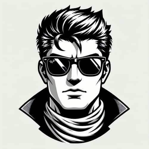 Classic Black and White Gigachad with Black Ray-Ban Eyeglasses