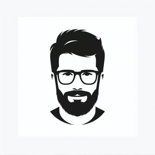 Black and White Silhouette of Mod-Bearded Man with Eyeglasses
