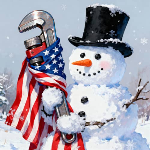 Patriotic Snowman with Pipe Wrench Decor