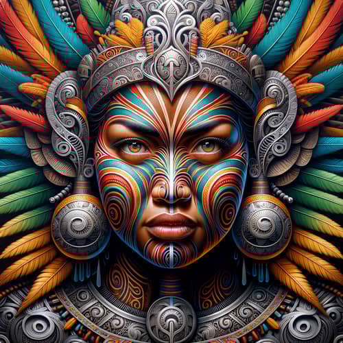 Powerful Māori Female Warrior Art | Vibrant Colors & Bold Contrasts