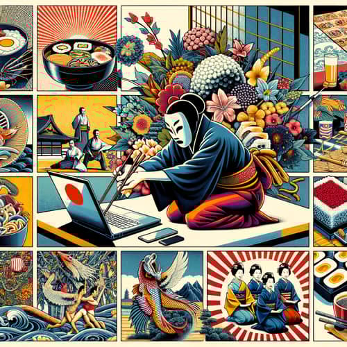 Unique Japanese Culture Collage: Food, Art, Music & Dance