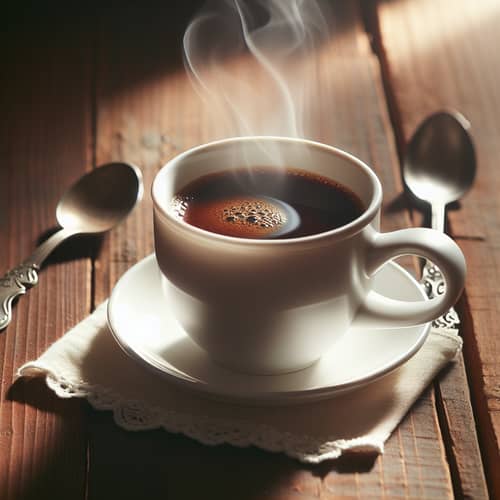 Steaming Mug of Instant Coffee on Rustic Table