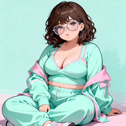 Chubby Anime Character in Pastel Emo Style