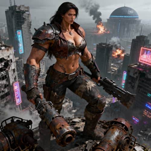 Giant Tall Amazon Woman in Dystopian Setting Giant Tall Amazon Woman in Dystopian Setting