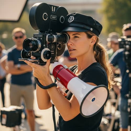 Female Film Director with Vintage Camera