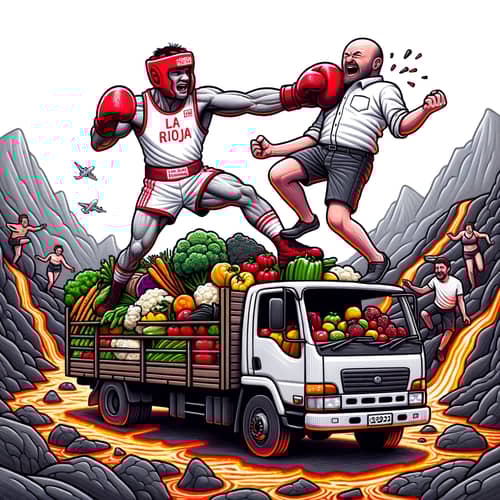 Boxer Punching Scene on Vegetable Truck in Active Volcano | La Rioja Jersey