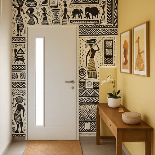 Elegant Black and White African-Inspired Wallpaper
